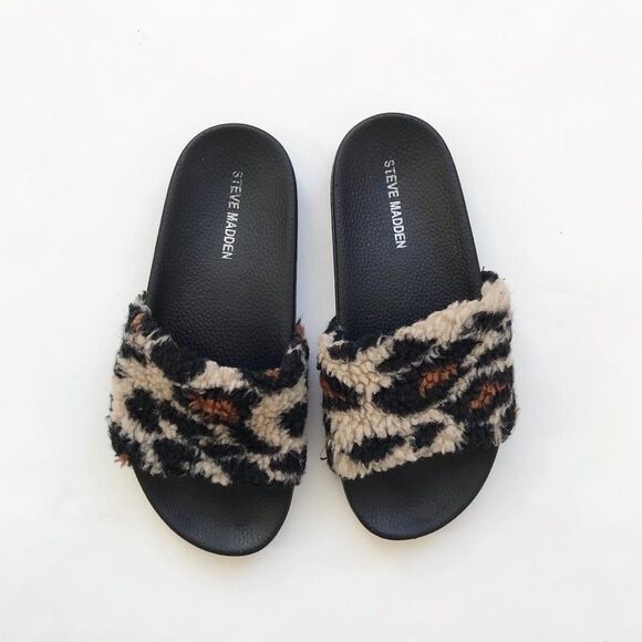 Steve Madden faux shearling-trim leopard slippers VGUC size 5 women (4 youth) - Picture 1 of 7